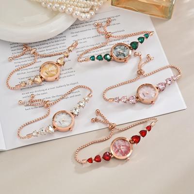 Fashion Elegant Heart Rhinestone Bracelet Strap Women Watches Fashion Ladies Quartz Watch Niche Design Metal Chain Wristwatches