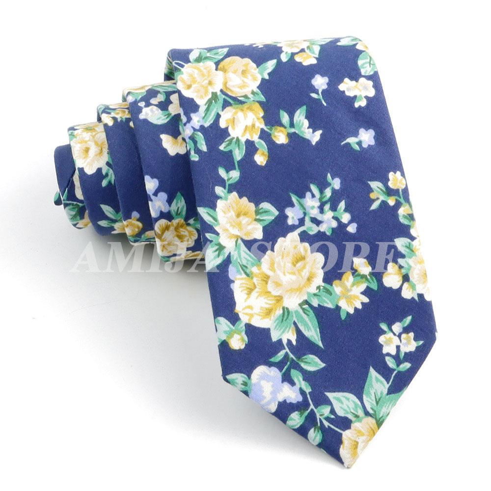 New Cotton Floral Tie For Men Women Soft Gentle Elegant Flower Necktie White Blue Yellow Narrow Skinny Wedding Party Accessories