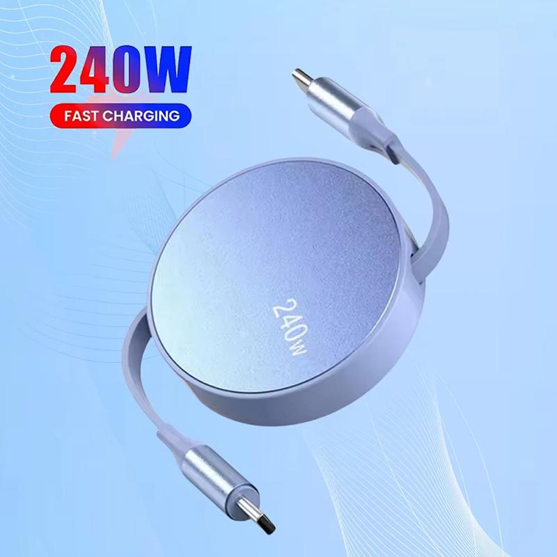 PD 240W Retractable Type C Charger Cable Fast Charging For iPhone Samsung Huawei Xiaomi Mobile Phone USB C To USB C Cord Wire