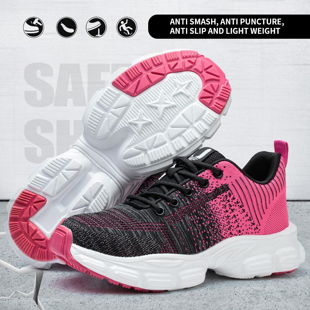 Women's Steel Head Safety Shoes Smash Proof Stab Penetration Air Lightweight Pure Black Simple Sneakers Women's Work Shoes