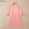 ZANZEA Women Casual Round Neck Solid Color 3/4 Sleeve Elegant Dress