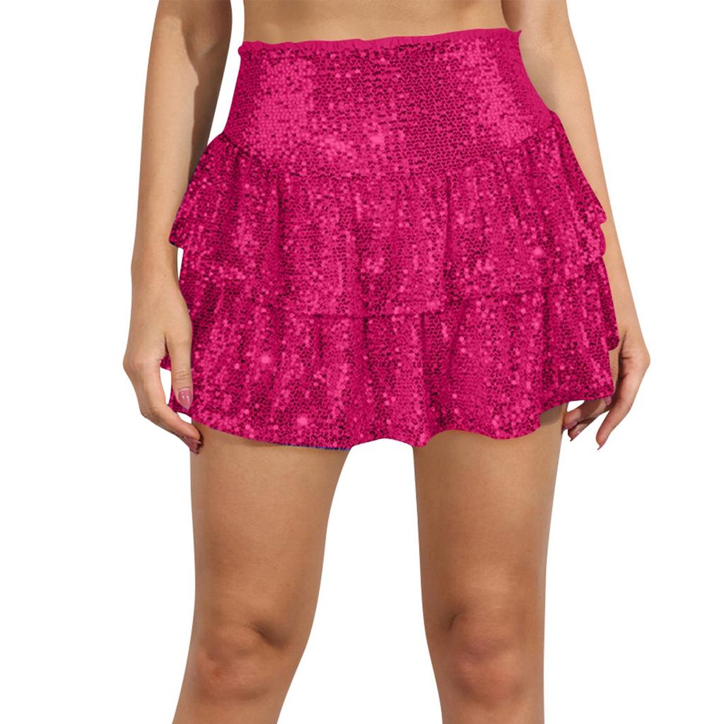 Fustă Midi Plisată Monocromă de Modă pentru Femei cu Paiete Fustă Scurtă Sexy