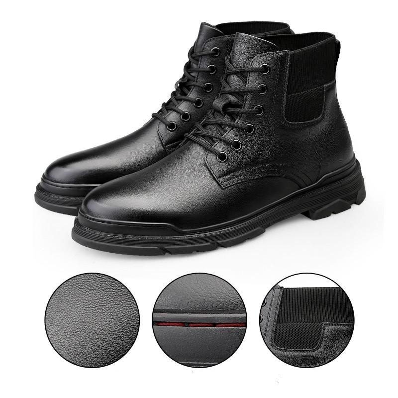 Men Ankle Boots High Quality Winter Boots Men Genuine Leather Casual Shoes Vintage Male Comfortable Shoe Warm Snow Sock Boot Man