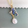 Natural Freshwater Pearl & Abalone Shell Butterfly Zircon Necklace for Women