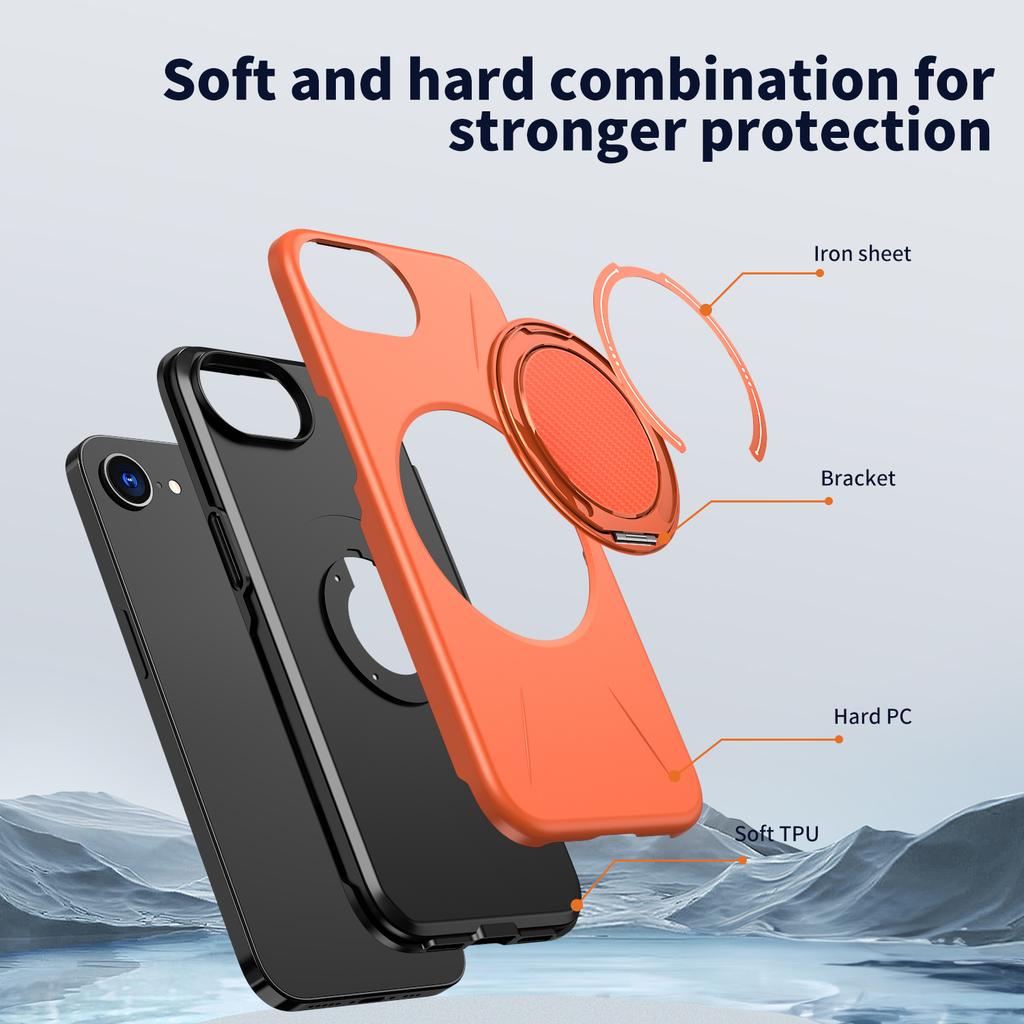 For iPhone 16e Magnetic Case Rotating Kickstand TPU+PC Phone Cover