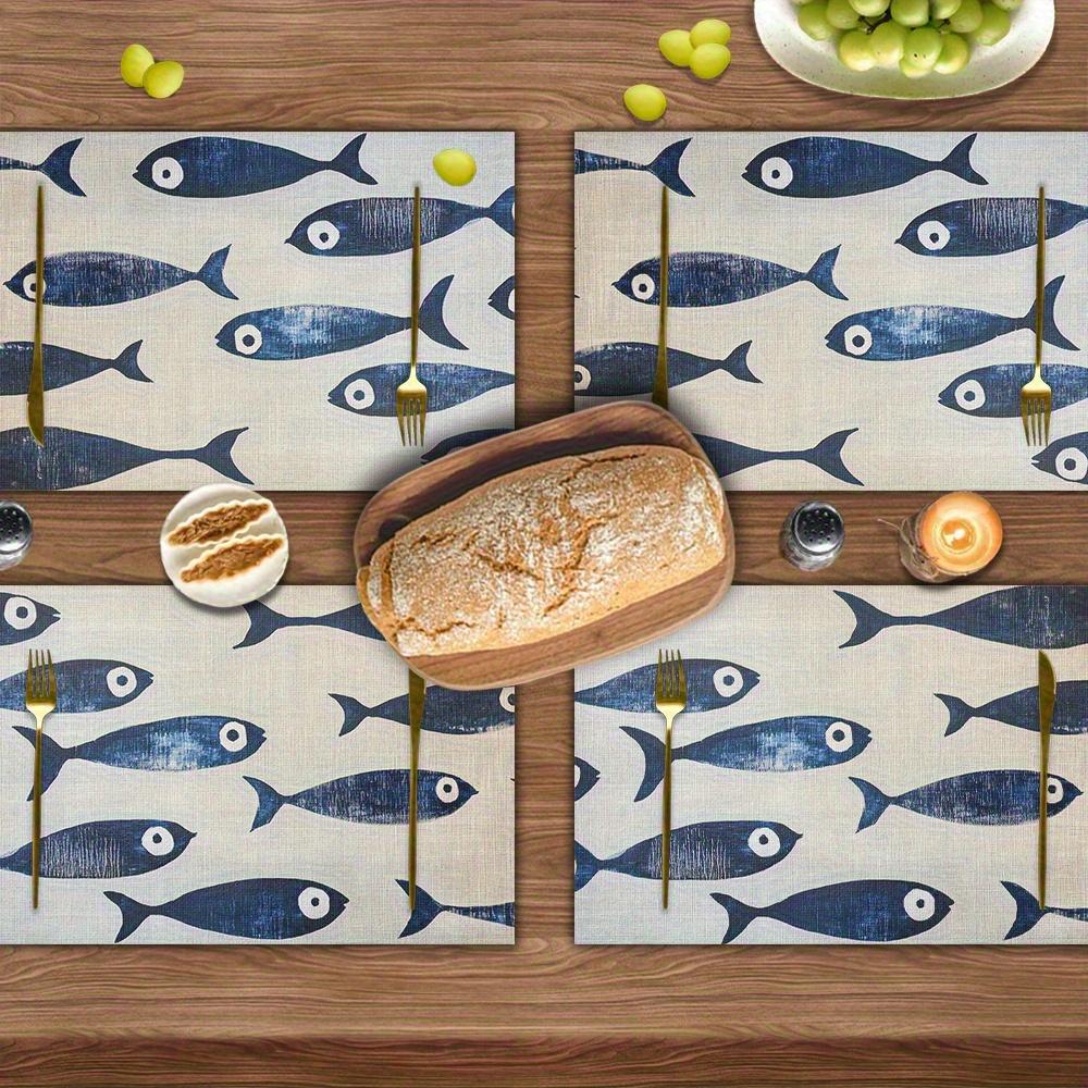 Of 4, 6, Or 8 Placemats Showcasing a Blue Fish Mosaic Design, Perfect for Enhancing The Decor of Your Kitchen And Dining Area, Ideal for Dinner