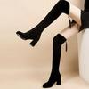 Faux Suede Female Heels Autumn Zipper Elastic Knee-high Boots for Women Tube Lace-up Thigh Gigh Boots Black Botas Mujer