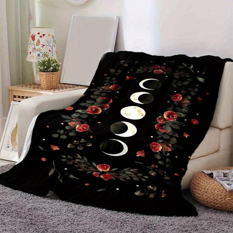 1pc Moon Flower Printing Lightweight Flannel Blanket, Comfortable and Warm Blanket, for Camping Sofa Bed and Couch Office, Gift