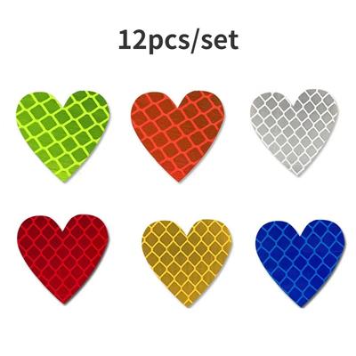 12pieces/set Heart Shape Auto Exterior Universal Safety Warning Mark Reflective Tape Motorcycle Bike Reflective Car Stickers