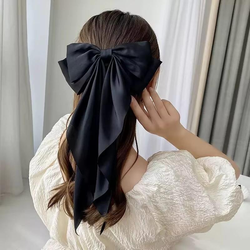 Solid Soft Satin Large Bow Ribbon Hair Clip For Women Girls Sweet Ornament Headbands Hairpin Barrette Fashion Hair Accessories