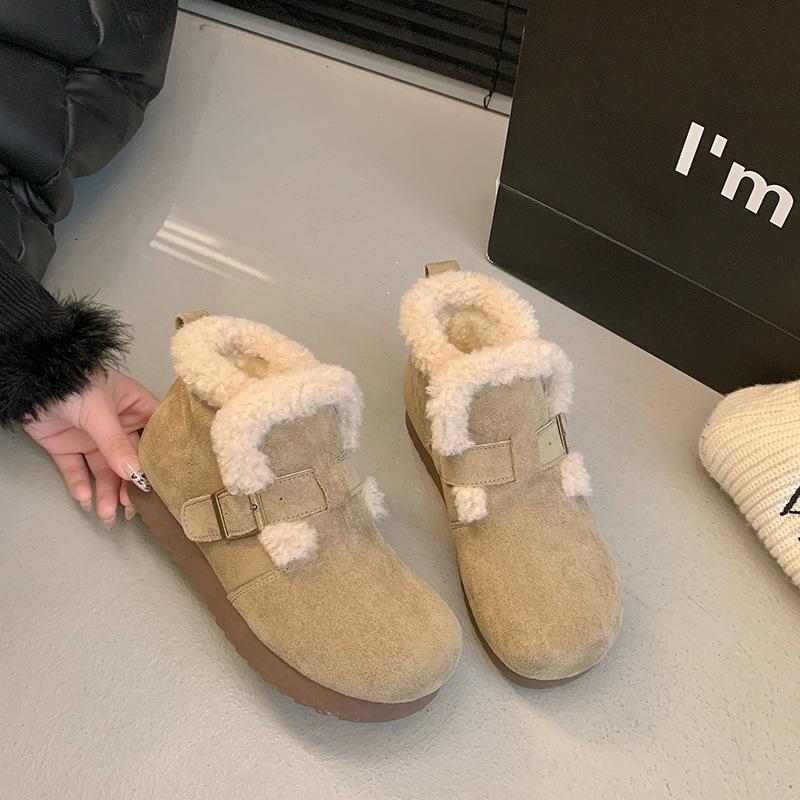 Women's Warm Snow Boots Casual Faux Suede Short Booties With Faux Fur Lining Anti-Slip Comfort Winter Fleece Lined Walking Ankle Boots Shoes for Women