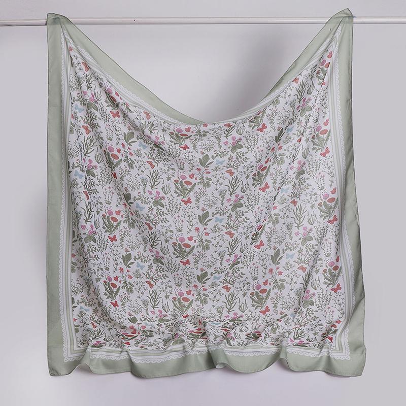 110Cm Printed Square Scarf for Woman Cotton Linen Feel Muslim Hijabs Shawls Soft Wraps Lady Neckerchief Female Handkerchief