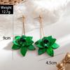 Fashion Green Resin Flower Drop Earrings for Women Vintage Metal Geometric Petal Statement Earrings Party Jewelry Accessories