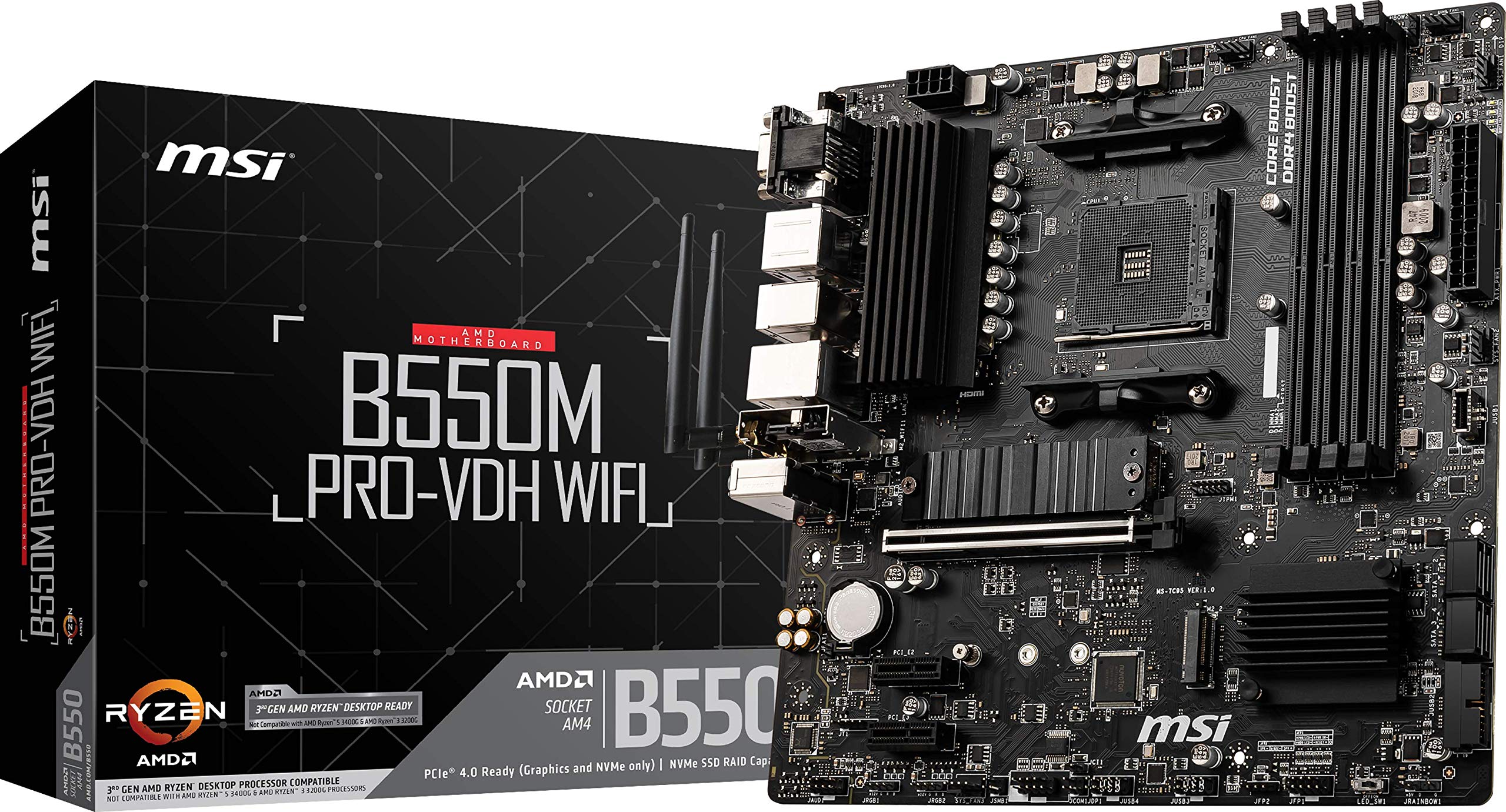 

MSI B550M WiFi ProSeries AM4 DDR4 PCIe SATA USB Gen 1 PRO-VDH  (AMD 4.0 6 Гбіт/с M.2 3.2 Wi-Fi D-SUB/HDMI/DP Micro-ATX)