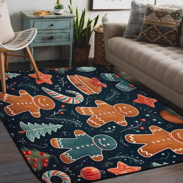 

Christmas Gingerbread Man Candy Striped Area Carpet Polyester Outdoor Carpet Rectangular Living Room Bedroom Terrace Large Mats 40X60CM