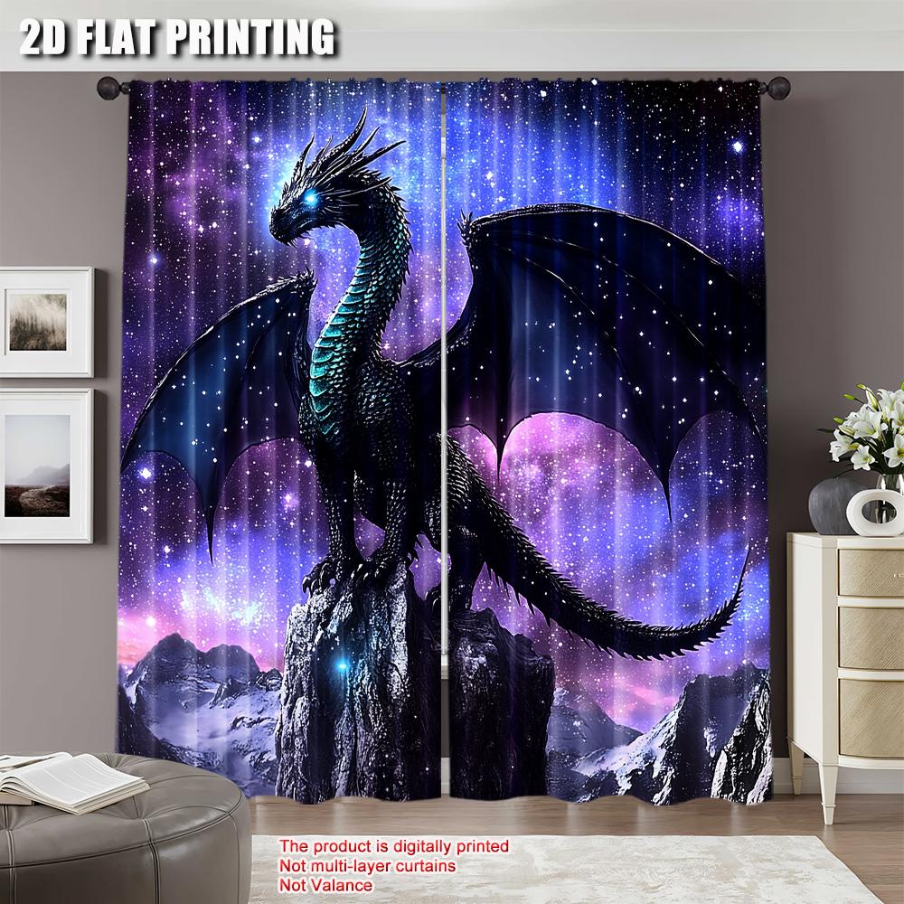 2Pcs Dragon Purple Nebula Curtains Mysterious Outer Space Suitable For Living Room Dining Room Bedroom Bathroom Office A