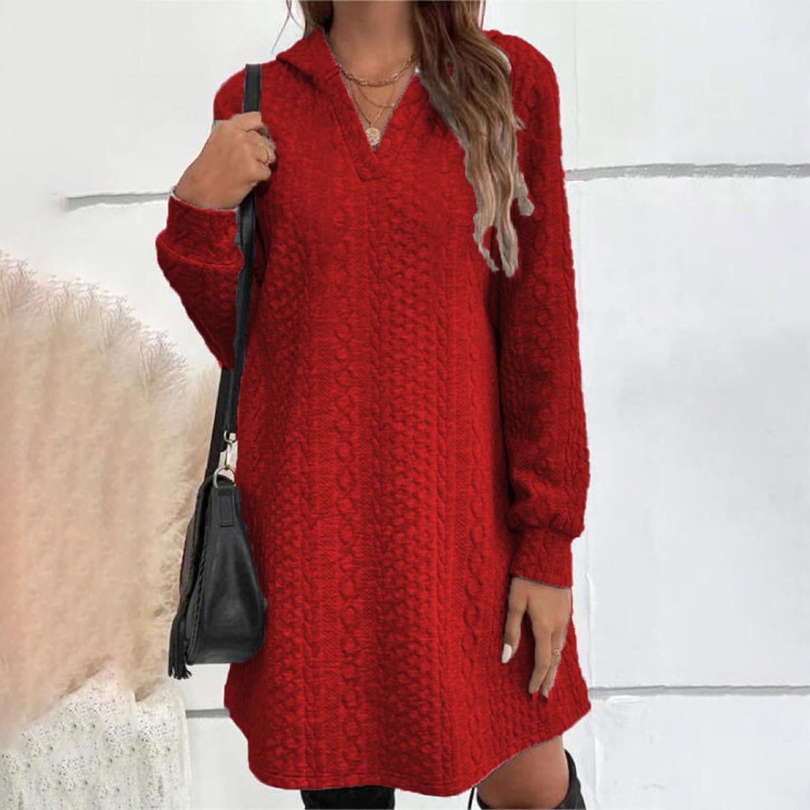 

Осенне-зимняя женская однотонная трикотажная толстовка с длинными рукавами и капюшоном XXL красный