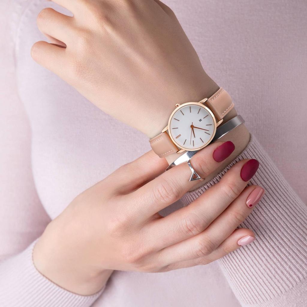 Anbeer 14mm Leather Watch Quick Elegant Watch Band for Pink with Rose Gold Buckle Strap, Release, Women,