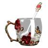 Praktisches Glas-Emaille-Tassen-Geschenkset Schmetterlinge Emaillierte Glastassen Blumen Verzierte Glas-Wasserbecher mit Löffel Dropshipping