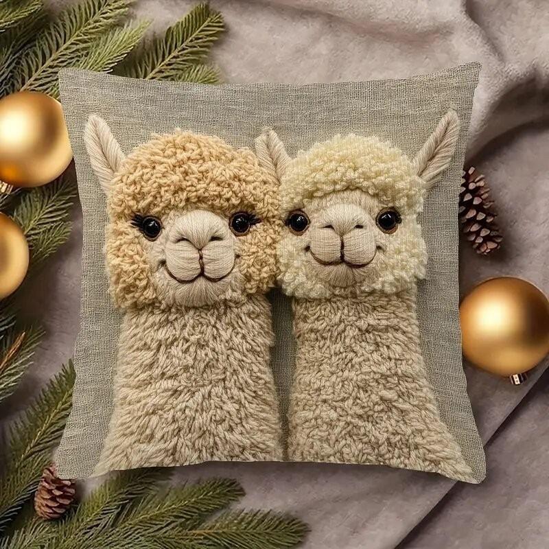 Cute Cartoon Kiss Donkey Zipper Pillow Case Soft Beige 45*45cm