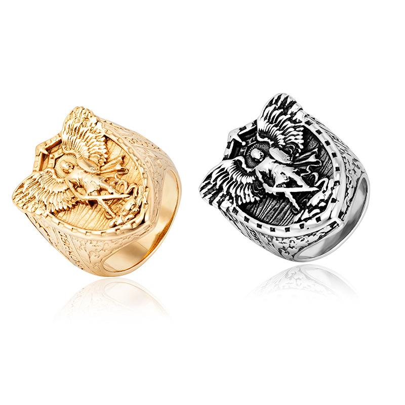 New Jewelry Archangel Michael Ring for Men Gold black color 316L Stainless Steel Band Male Gift Jewelry