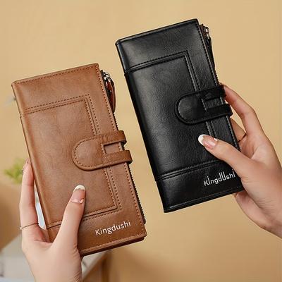 Classic Solid Color Long Clutch Wallet, Multifunctional Lightweight Coin Purse, Minimalist Retro Style Wallet