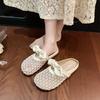 Mesh Woven Bag Head Cool Slippers Women's Summer Wear 2025 New with Skirt Breathable Fashion Bow Half Slippers