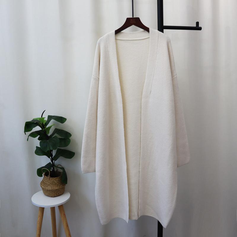 Long over-knee knitted cardigan autumn and winter new loose lazy style solid color temperament sweater jacket women