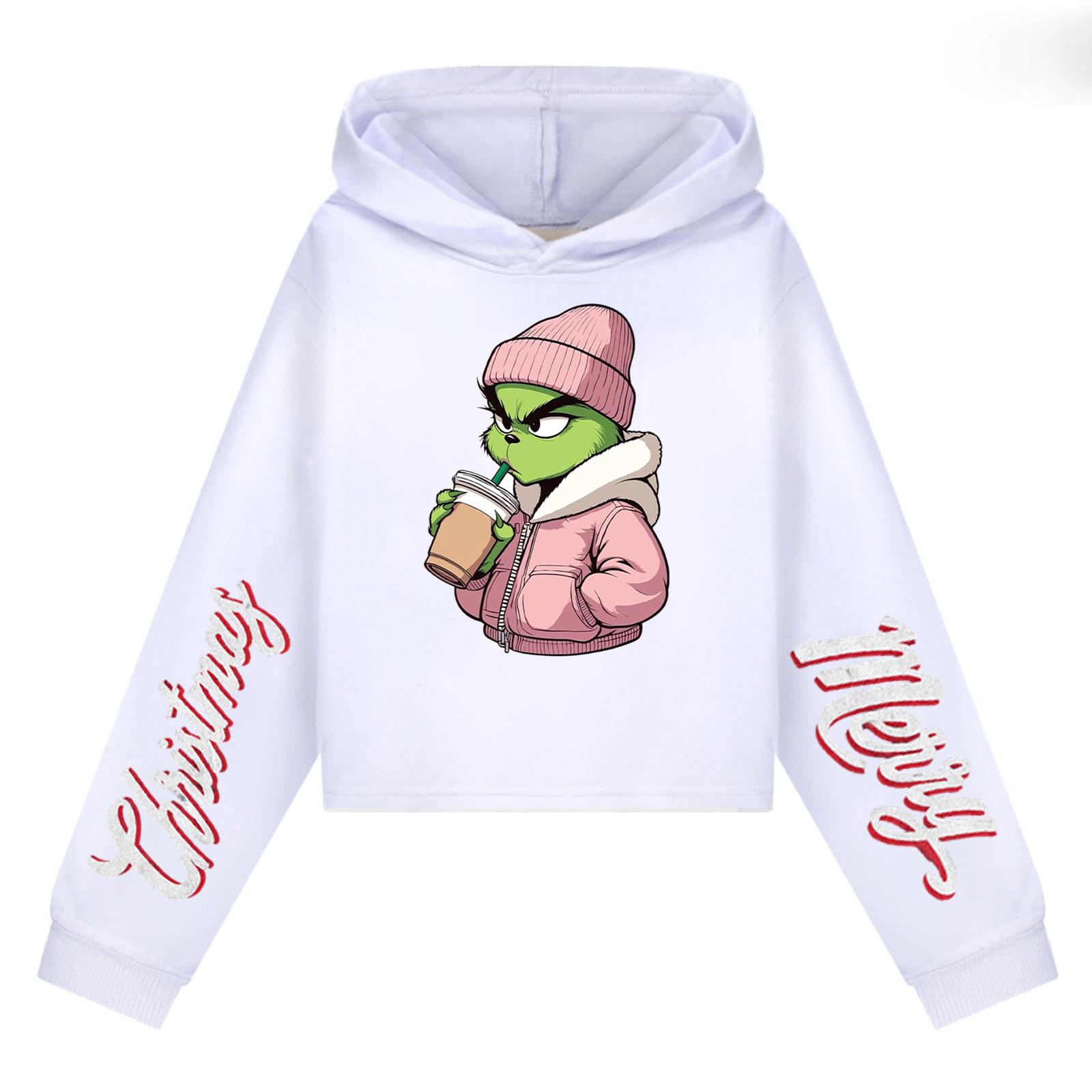 

Детская повседневная модная толстовка с капюшоном и длинными рукавами с рождественским принтом (Без шнурка) 150 белый