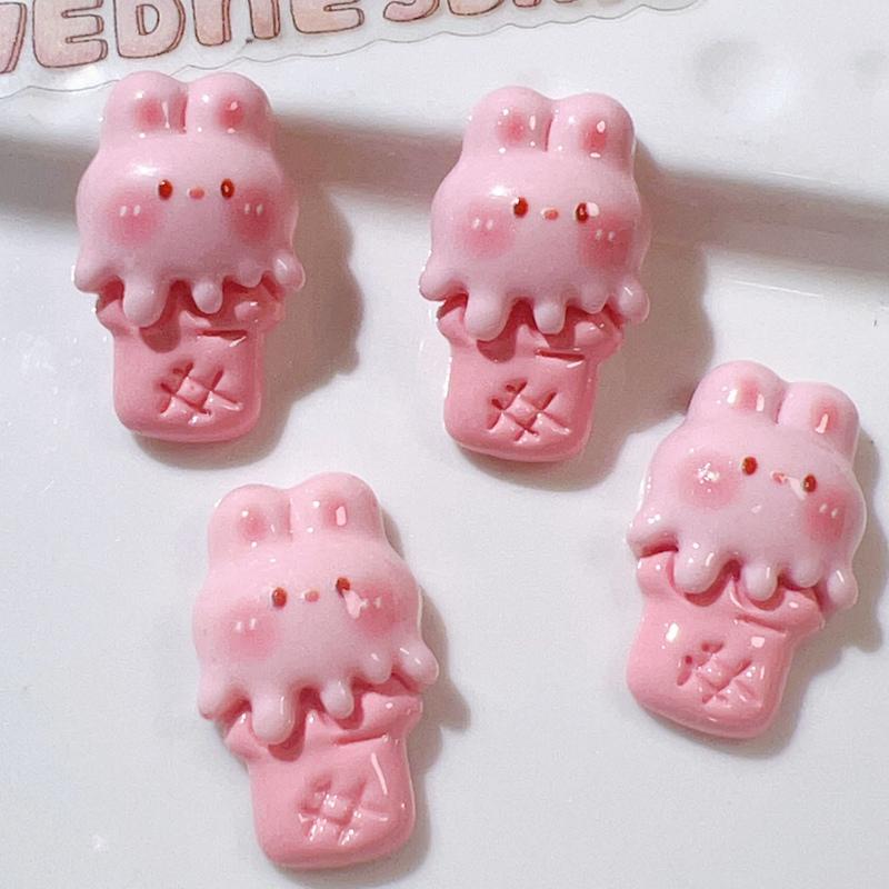 10 Stück Neue Süße Harz Mini Cartoon Kaninchen Eis am Stiel Serie Flache Rückseite Maniküre Teile Verzierungen Für Haarspangen Zubehör