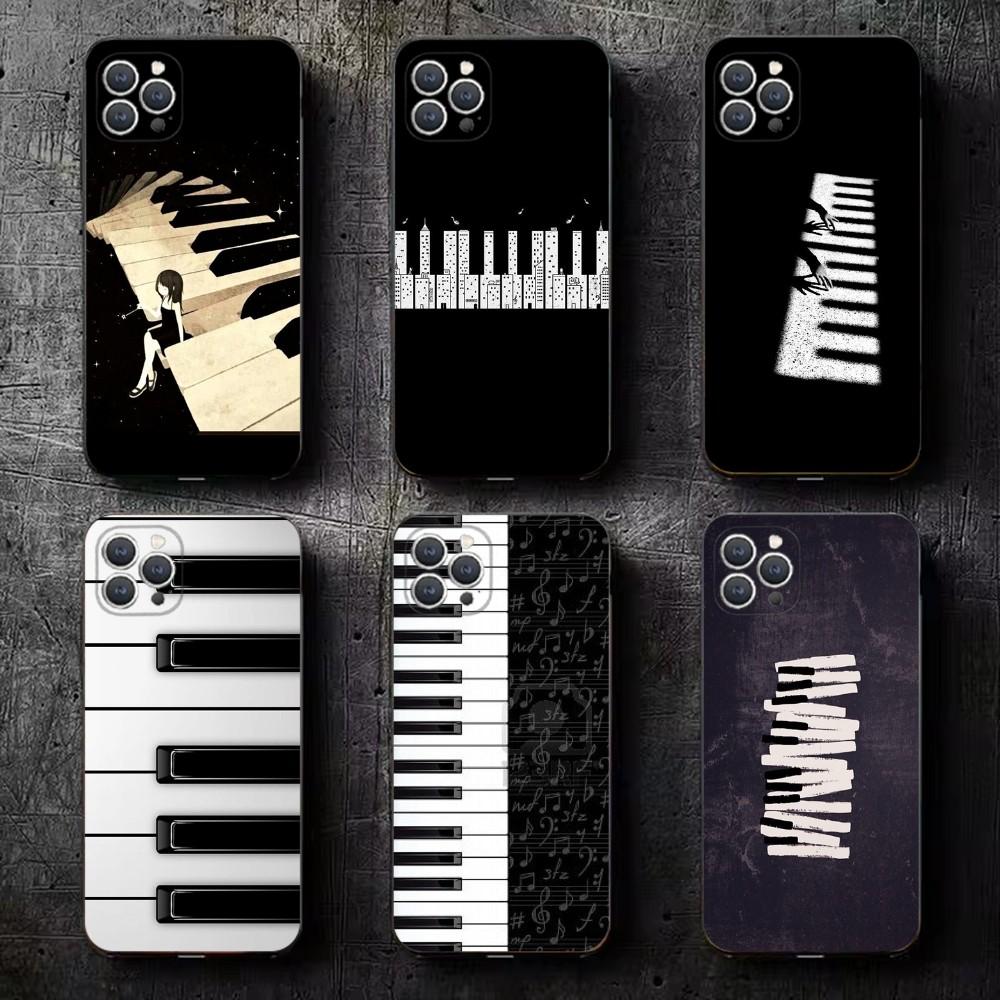 Piano Keys Notes Phone Case For iPhone 16,15,14,13,12,11,Plus,Pro Max,XS,X,XR,SE,Mini,8,7 Soft Silicone Black Cover