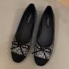 Women's Single Shoes Spring New Round Head Light Mouth Color Sequin Fabric Butterfly Knot Soft Sole Non-slip Flat Shoes