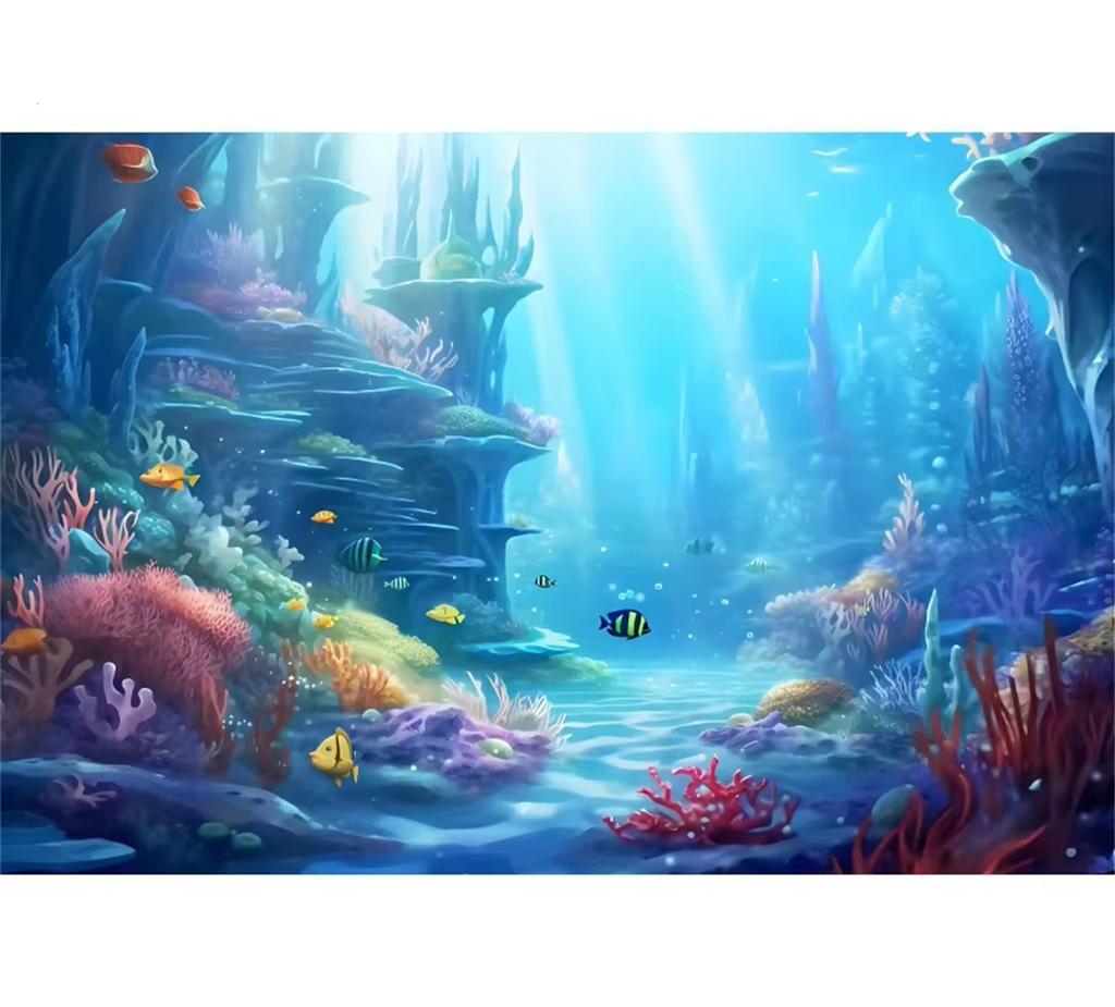 Underwater World Fish and Coral Aquarium Photography Backdrop Tapestry Theme Party Decoration Wall Hanging Cloth