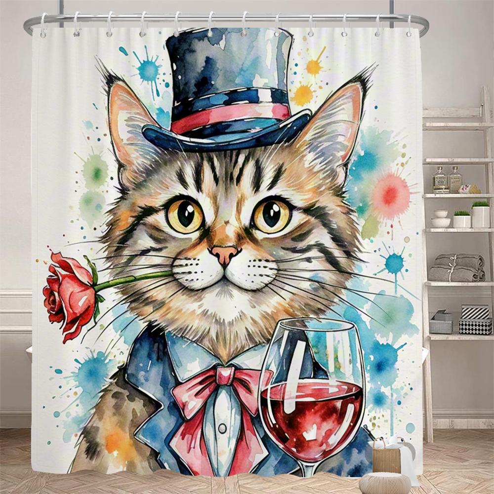 

Watercolor Cats And Dogs Funny Shower Curtain Bathroom Curtain Amusing And Creative Animal Decorative Curtain With Hooks W60H190(CM)-1 Pcs