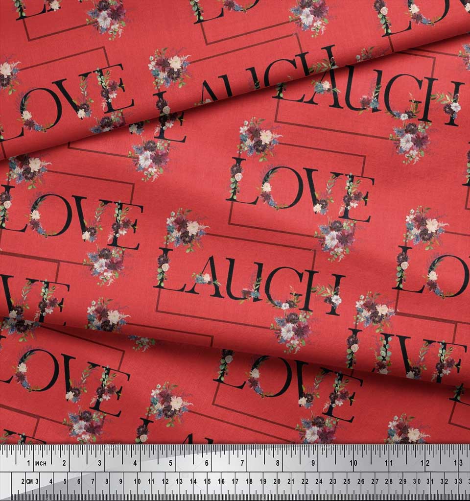 Soimoi Japan Crepe Satin Fabric Floral Love Text Fabric Prints By Metre 42 Inch