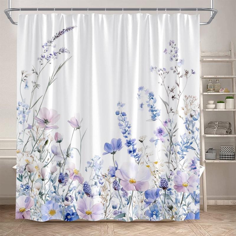 Blue Floral Leaves Shower Curtains Watercolour Eucalyptus Leaf Botanical Bath Curtain Polyester Home Bathroom Decor With Hooks