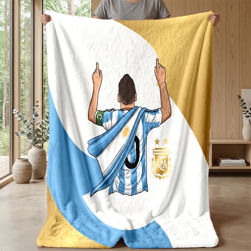 Argentina Football Printed Flannel Blanket Skin Friendly Warm Decorative Throw for Indoor Couch Bed Daily Use