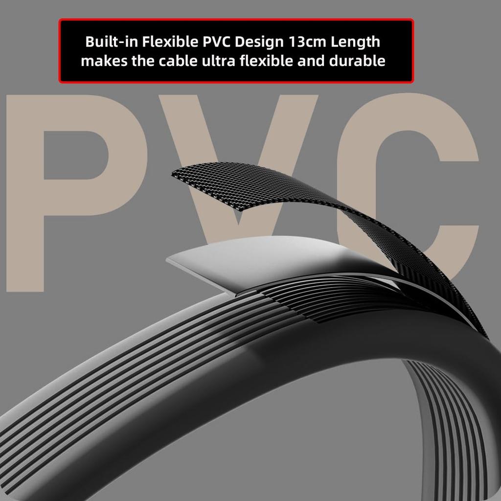 Cablecc 240W 80Gbps Flat Slim FPC USB Strap Compatible with USB Thunderbolt Cable, 5.0, 16K@30Hz, 8K@60Hz, 5K, Strap, Chain, Black, 4.0, 3/4/5