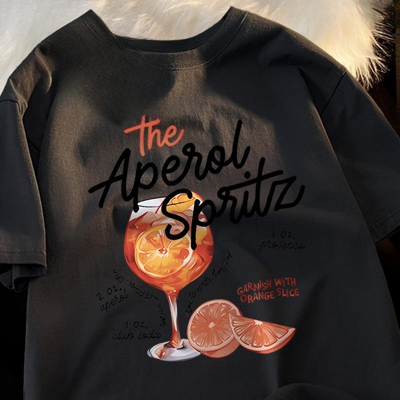 Iced Lemon Wine Beverage Print CottonTShirts Men Cute Crewneck Clothes Loose Summer T-Shirts Fashion Short Sleeve