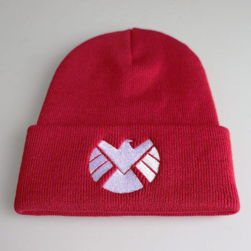

New European and American Style S.H.I.E.L.D Embroidered Knit Hat Autumn Winter Ski Hat Pullover Hat Woolen Hat for Men and Women Adjustable вино красного