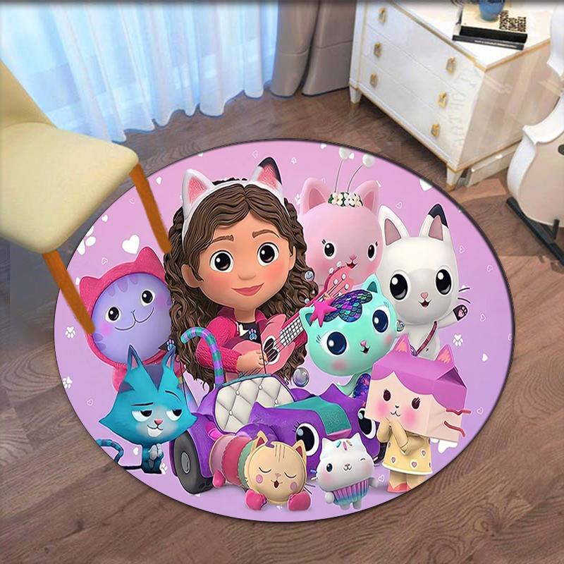 Gabby’s Dollhouse Printed Round Rug Carpet Chair Rug Area Rug Entryway Doormats,for Office Chair Living Room Bedroom Kitchen Room.