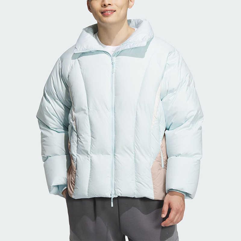 Adidas Fustl Down Jacket Fashion Versatile Comfortable Zipper Stand Collar Down Coat Men Jackets Light-Blue JN4145