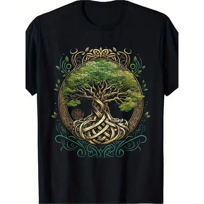 Tree Of Life Viking Midgard Thor's Hammer Valhalla Dripping Water Fashion T-shirt 180g 100%