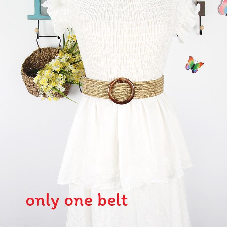 Casual Woven Plastic Belt With Circular Buckle For Womens Summer Khaki