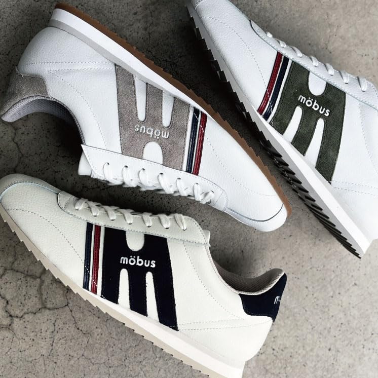 Mobus Herren Leder-Sneakers, Echtes Leder, Sportlich, Lässig, Laufschuhe, Aktuelles Modell HEIDE (Weiß/Steingrau, Größe 25,0 cm)