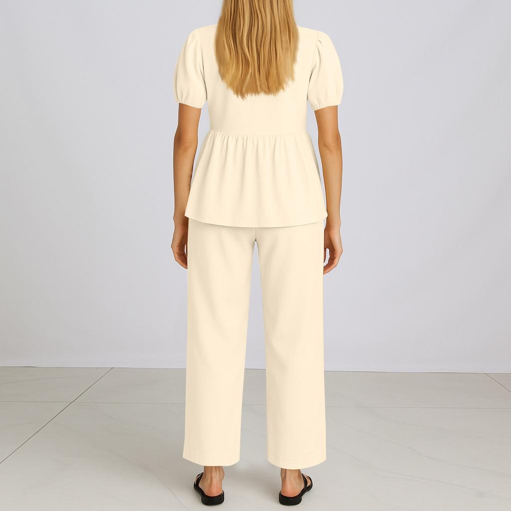 Women's 2 Piece Outfits Sets Ruched Short Sleeve Tops  Wide Leg Pants Tracksuit Sets