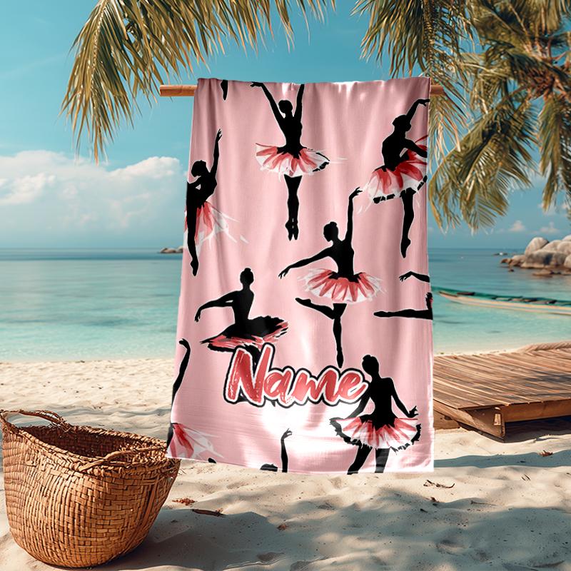 Custom Name Ultra-Soft Beach Towel with ballet Theme,Ideal for Pool - Camping, Diving - Perfect Travel Essential, Vibrant Beach Towel.