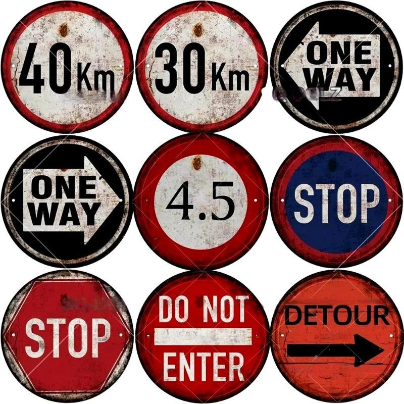 STOP Ostrzeżenie Okrągły Metalowy Znak Vintage do Dekoracji Ściennej