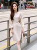 Elegant Loose Knit Dress with Ruffles - Women's Plus Size Long Sleeve Fragrance Style