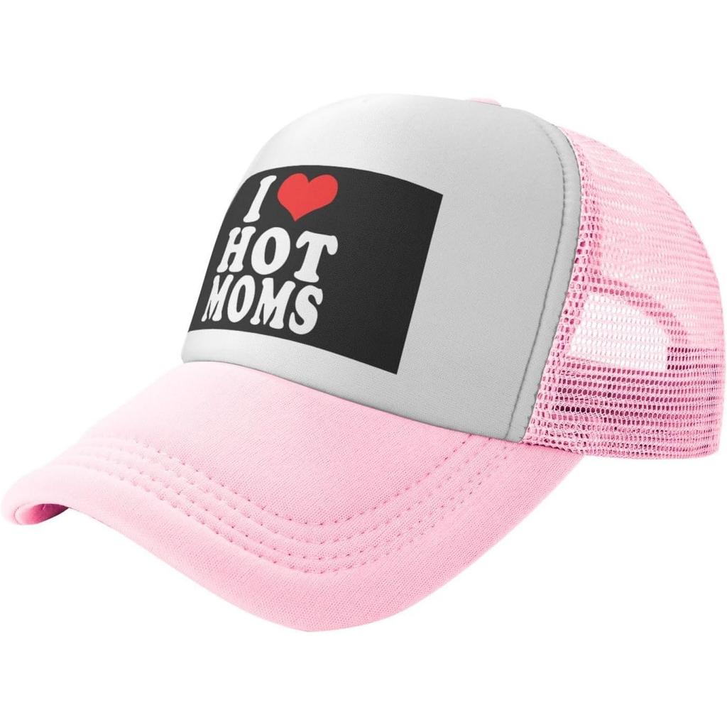 I Love Hot Moms Trucker Hat Funny Mesh Baseball Snapback Cap for Unisex and Women